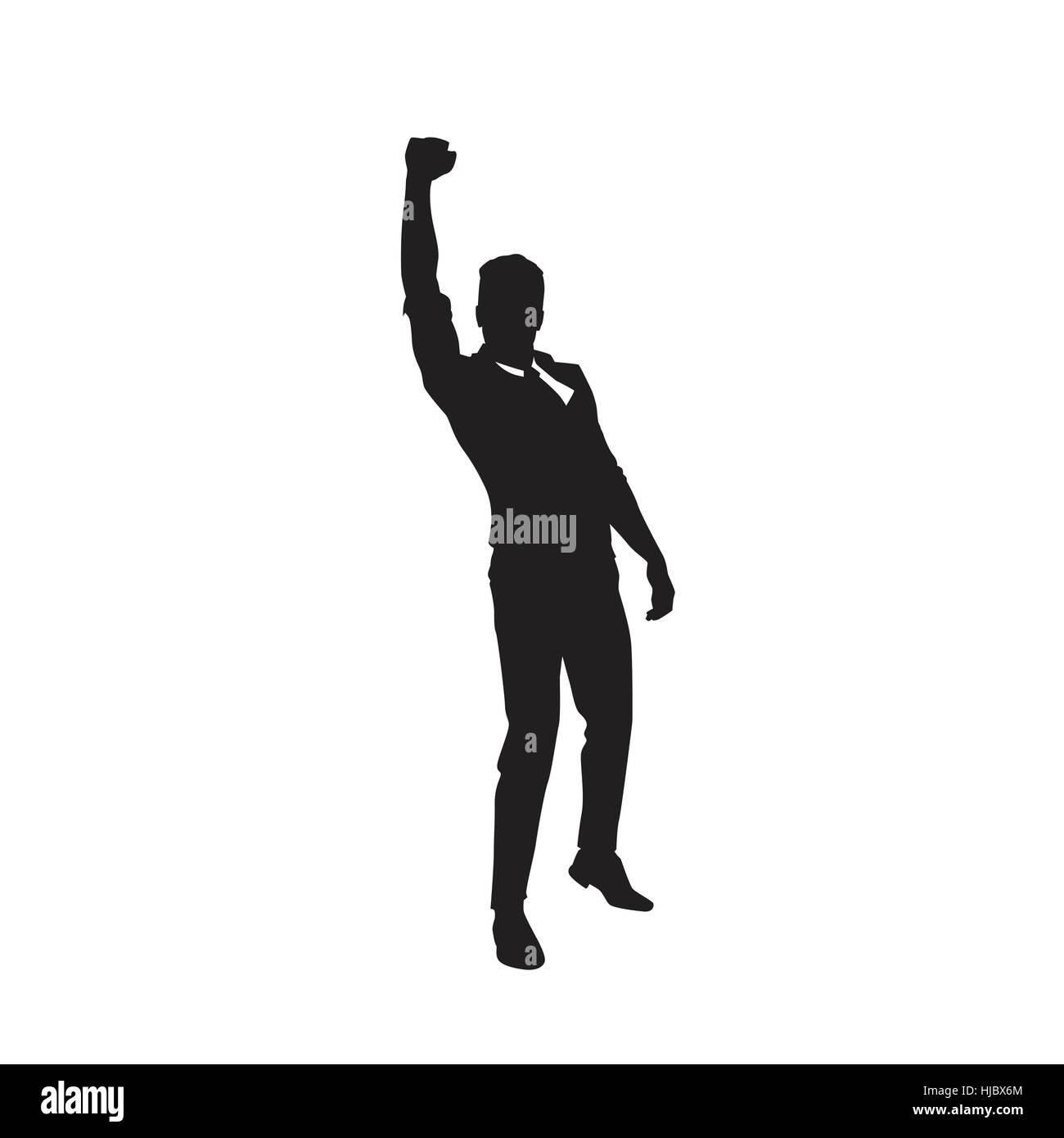 Business-Mann schwarze Silhouette begeistert Hand Erfolg in voller Länge Over White Background Stock Vektor