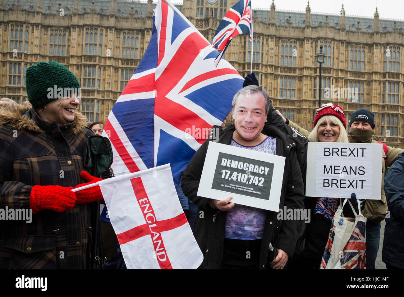 London, UK. 23. Januar 2017. Brexit-Anhänger protestieren außerhalb der Houses of Parliament fordern von der Regierung, Maßnahmen zu ergreifen und einen Termin für die Briten aus der Europäischen Union zu verlassen. Stockfoto