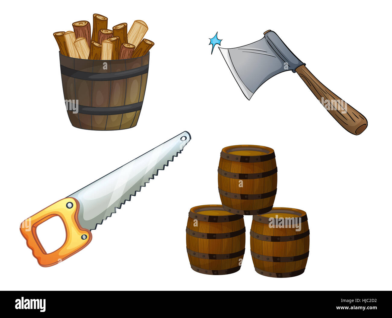 Werkzeuge, Objekte, Grafik, Holz, Zähne, vier, Eisen, Stahl, Illustration, Serie, Stockfoto