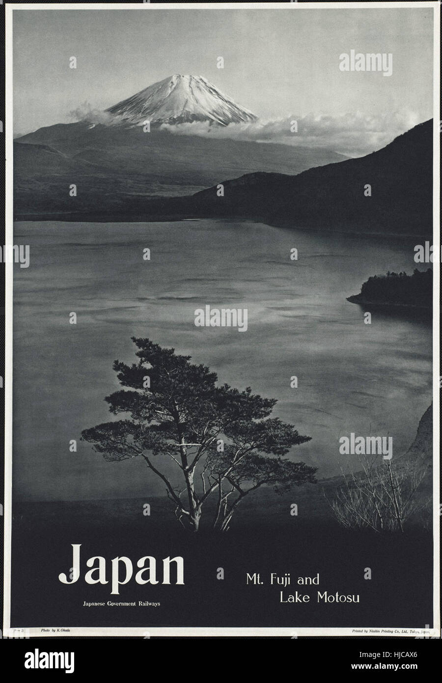 Japan. Mt. Fuji und Lake Motosu - Vintage Reise Poster der 1920er Jahre der 1940er-Jahre Stockfoto