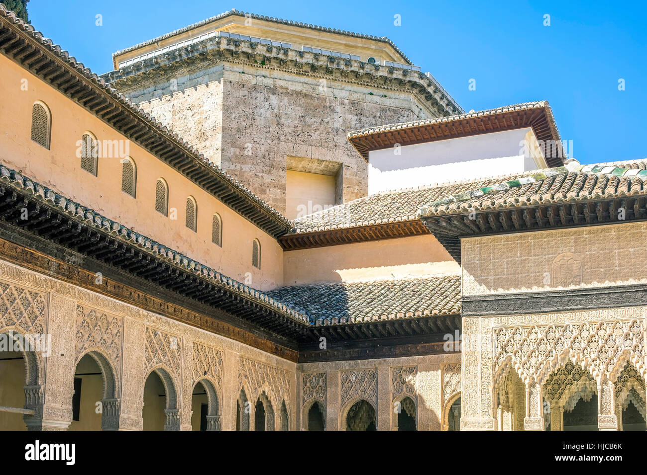 Nasridischen Palästen Patio de Los Leones Alhambra Palast Granada Spanien Stockfoto