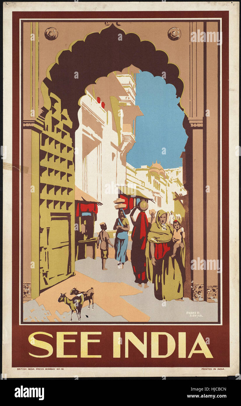 Indien - Vintage Reise Poster der 1920er Jahre der 1940er Jahre zu sehen Stockfoto