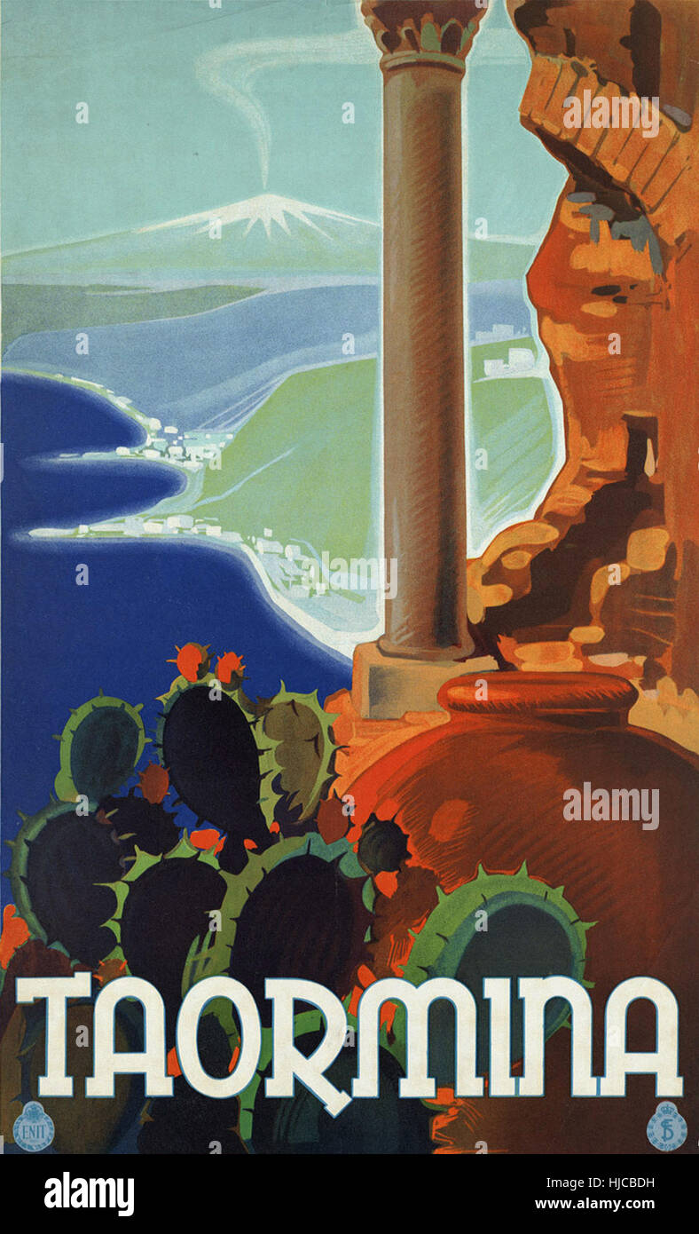 Taormina - Vintage Reise Poster der 1920er Jahre der 1940er-Jahre Stockfoto