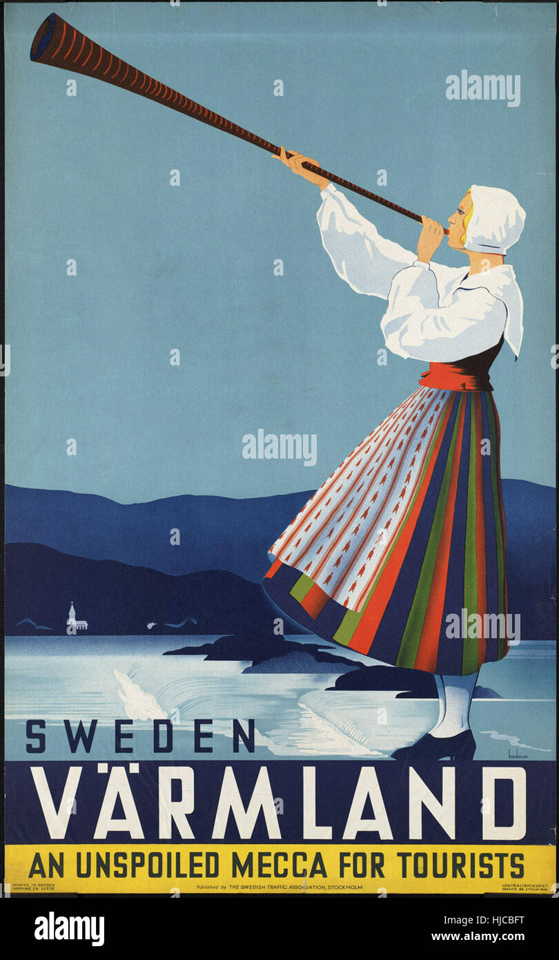 Värmland, Schweden. Eine unberührte Mekka für Touristen - reisen Vintage Poster der 1920er Jahre der 1940er-Jahre Stockfoto