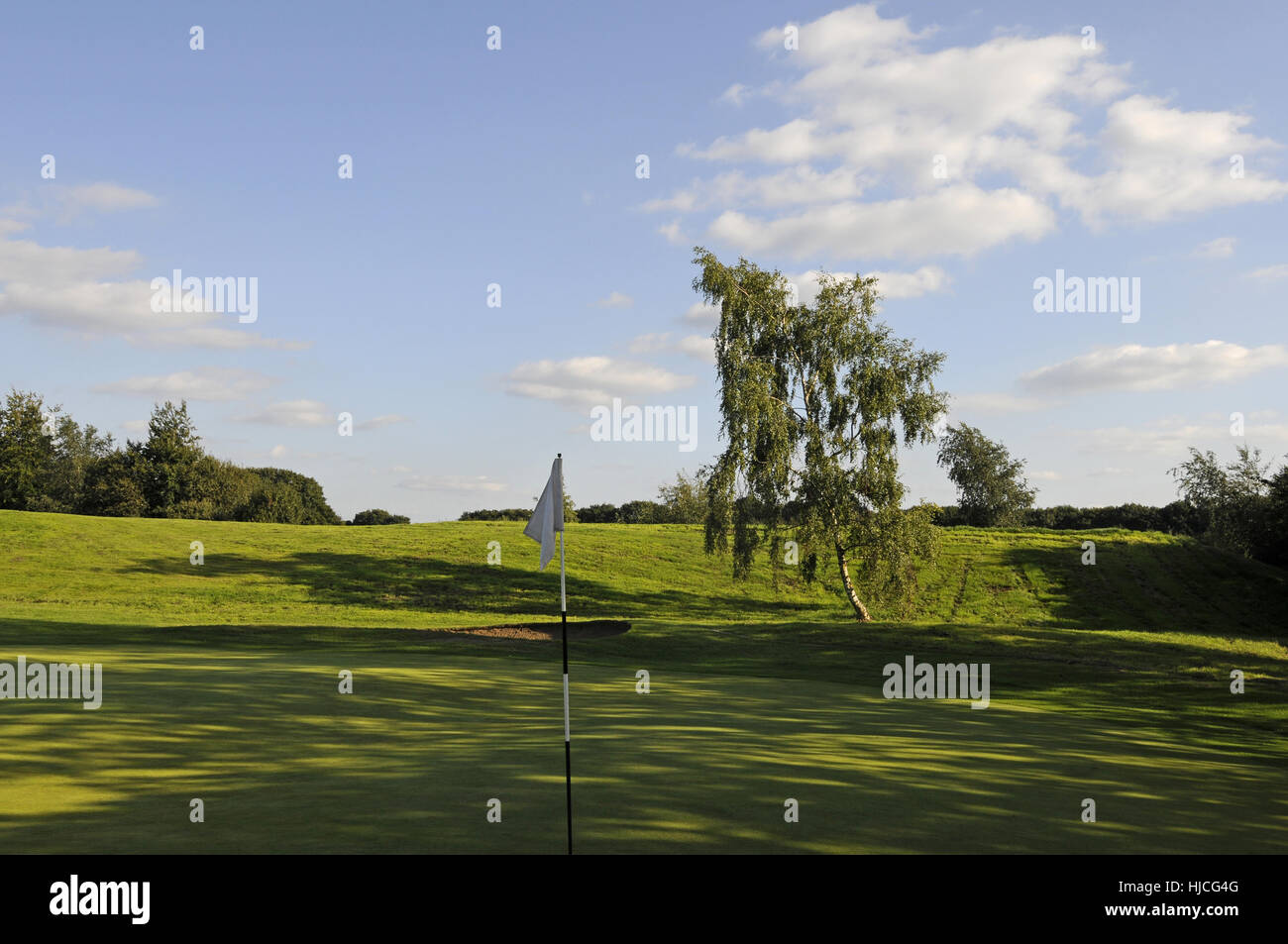Anzeigen über 12. Grün zurück zu Fairway, Cherry Lodge Golf Club, Biggin Hill, Kent, England Stockfoto