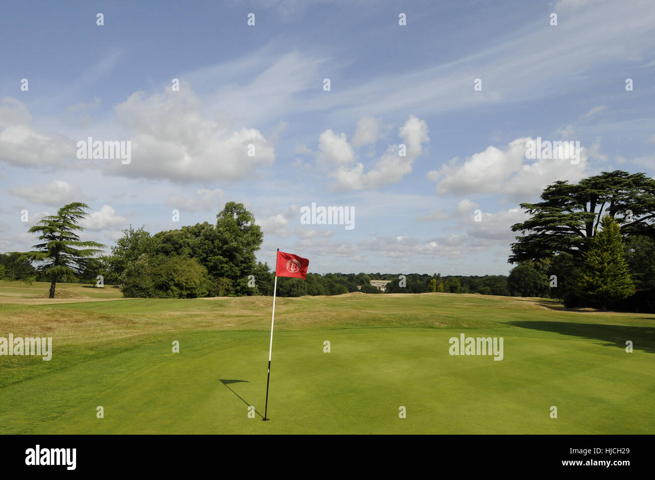 Blick auf das 18. Grün, Golfplatz, Golfclub Chislehurst, Chislehurst Kent England Stockfoto