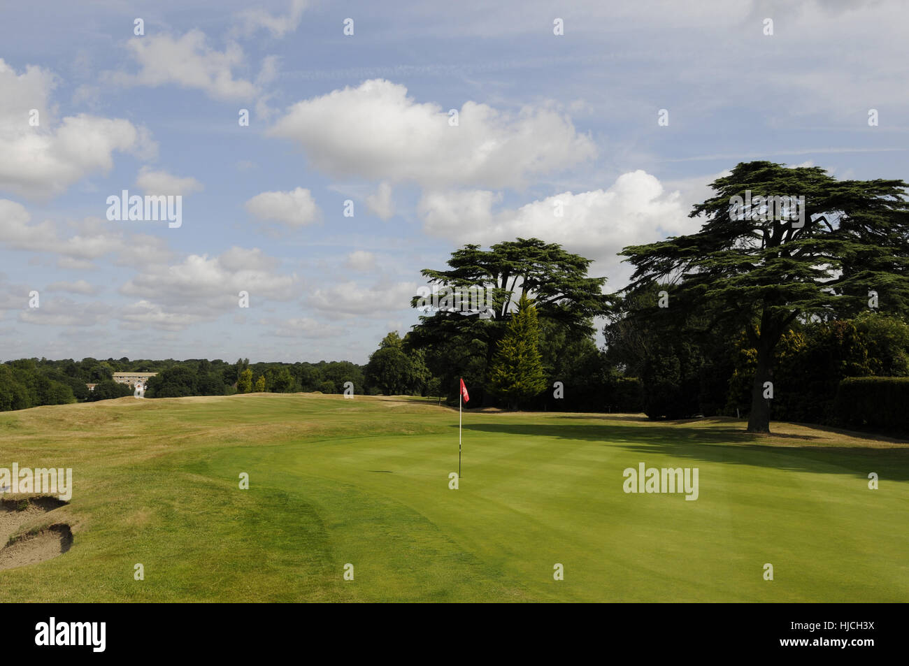 Blick auf das 18. Grün, Golfplatz, Golfclub Chislehurst, Chislehurst Kent England Stockfoto