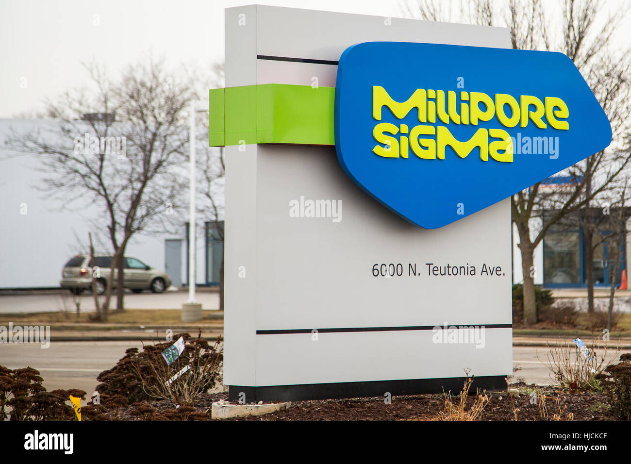 Das Millipore Sigma Zeichen, Life-Sciences-Tochtergesellschaft von Merck, außerhalb einer Lage in Milwaukee, Wisconsin. Stockfoto