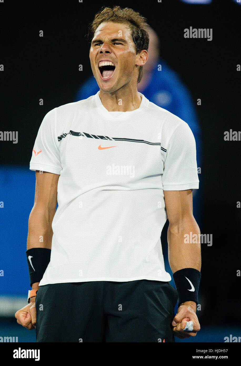 Melbourne, Australien. 25. Januar 2017. Rafael Nadal aus Spanien Bücher seiner 5. Halbfinale bei den Australian Open in Melbourne Park in Melbourne, Australien. Bildnachweis: Frank Molter/Alamy Live-Nachrichten Stockfoto