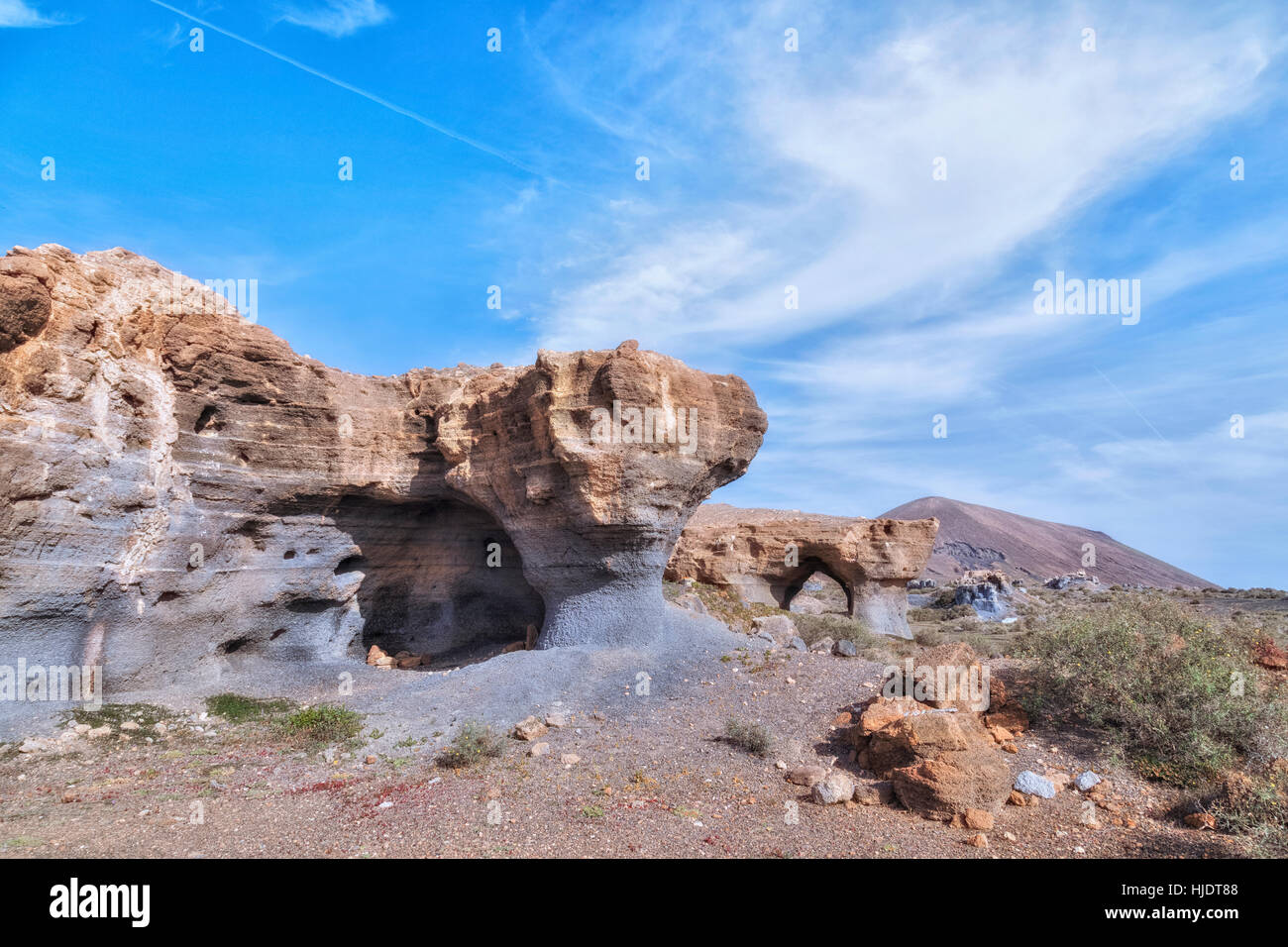 Erosion der vulkanischen Schichten, Teseguite, Guatizia, Lanzarote, Kanarische Inseln, Spanien Stockfoto