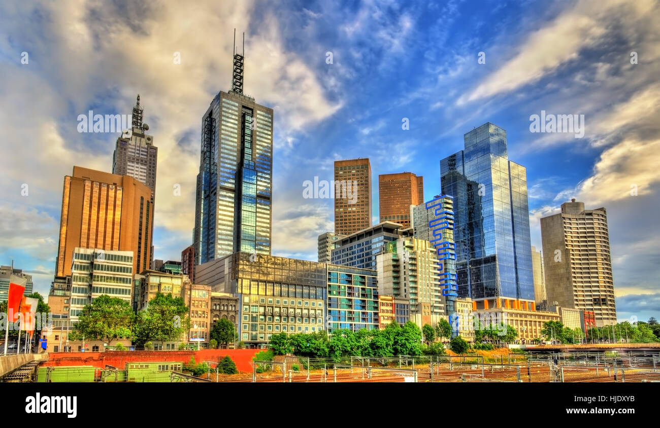 Wolkenkratzer von Melbourne Central Business District in Australien Stockfoto