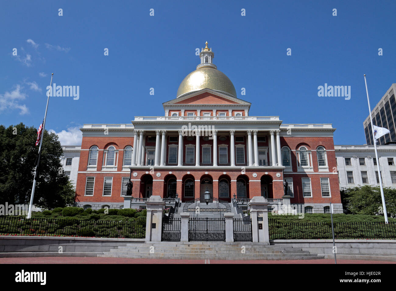 Das Massachusetts State House, von Boston Common, Boston, Massachusetts, Vereinigte Staaten betrachtet. Stockfoto