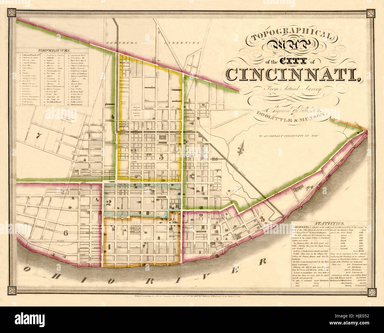 Karte von Cincinnati 1841 Stockfoto