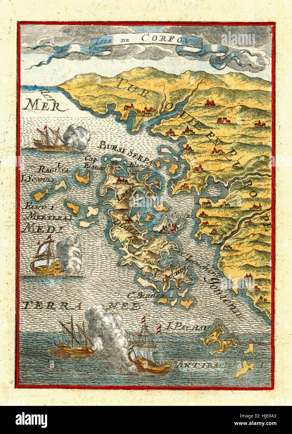 Karte von Korfu 1690 Stockfoto