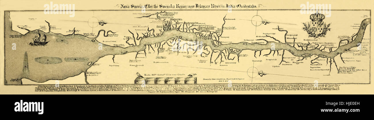 Karte von Delaware Fluß 1655 Stockfoto