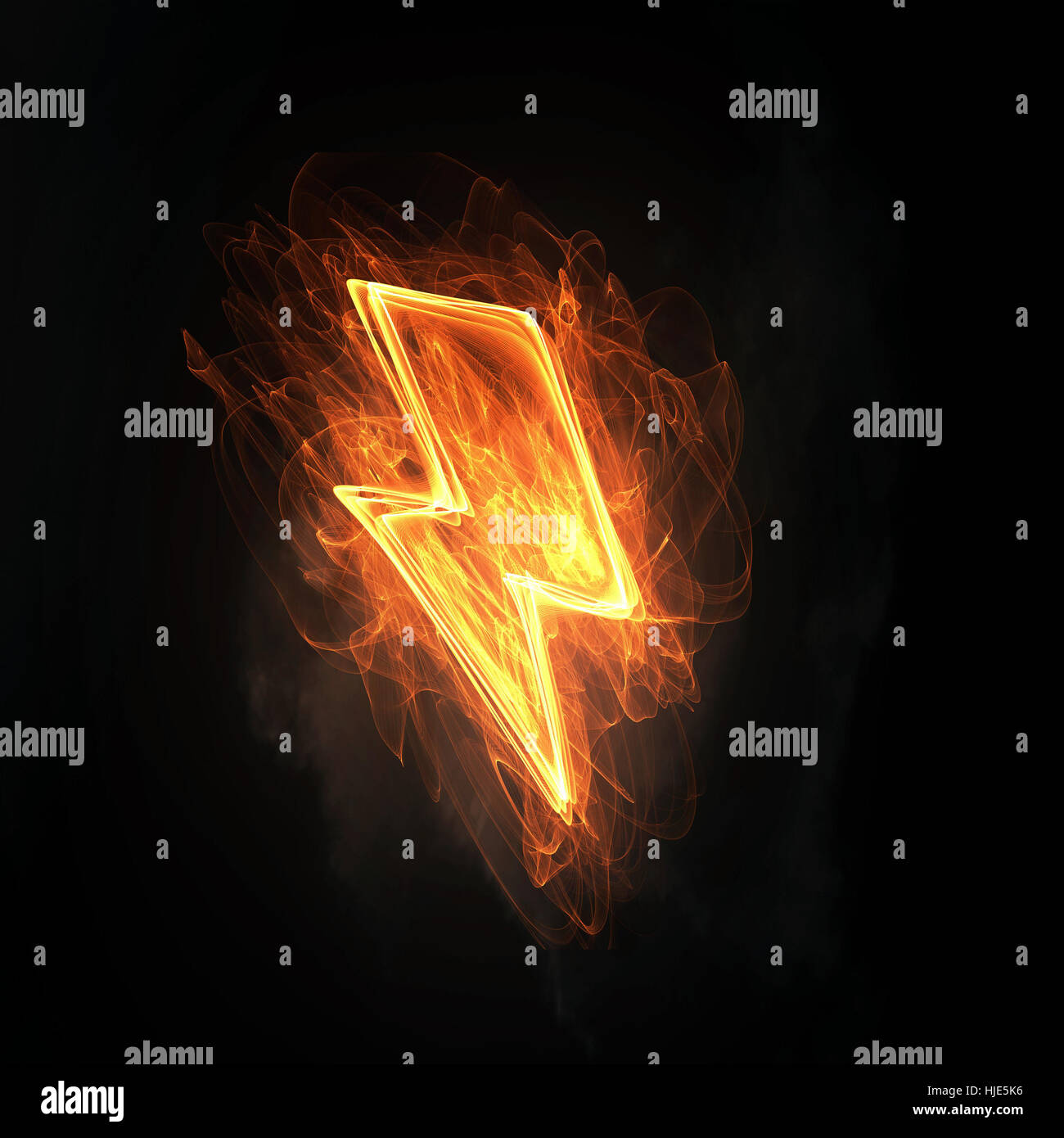 Leuchtende Power-Blitz-Symbol auf dunklem Hintergrund Stockfoto