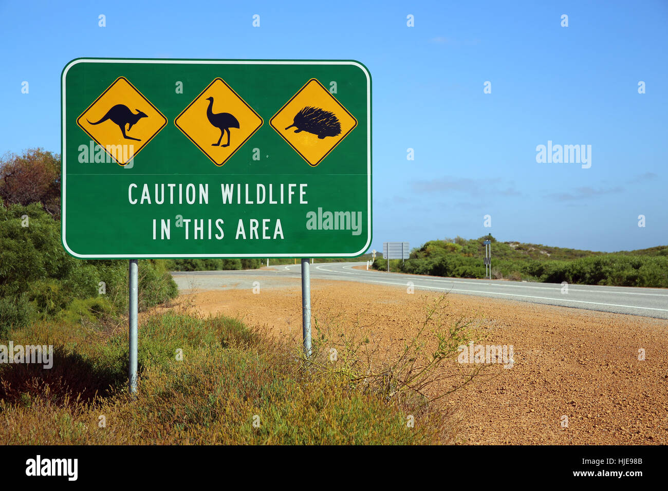 Australien, Outback, Zeichen, Signal, Verkehrsschild, Gefahr, Wüste, Ödland, Stockfoto