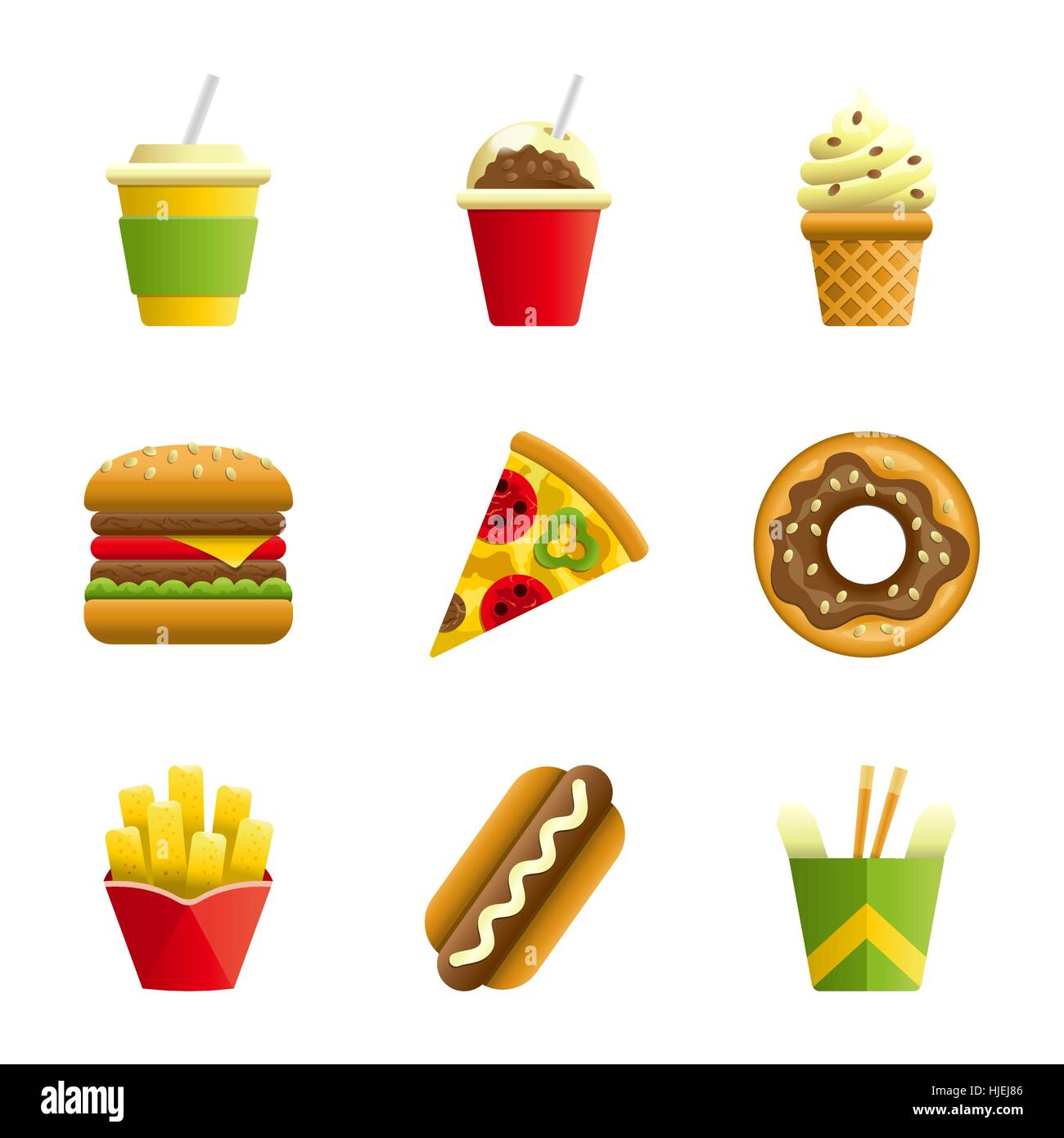 Fast-Food-Vektor-Cartoon-Icon-set Stock Vektor