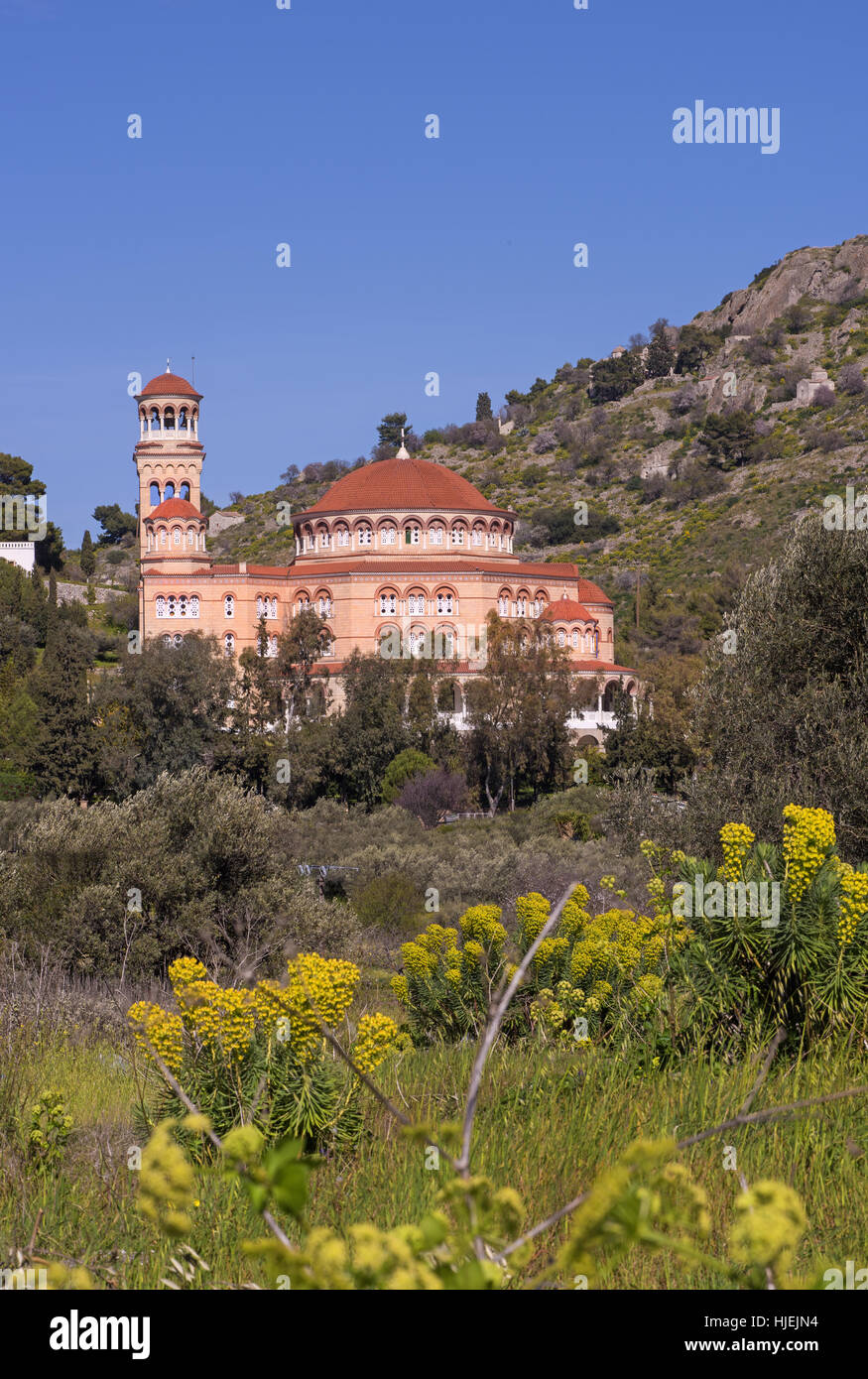 Kloster Agios Nektarios (St. Nectarios) in Aegina Insel, gilt als einer der die meisten Ruhm Wallfahrten von Griechenland Stockfoto