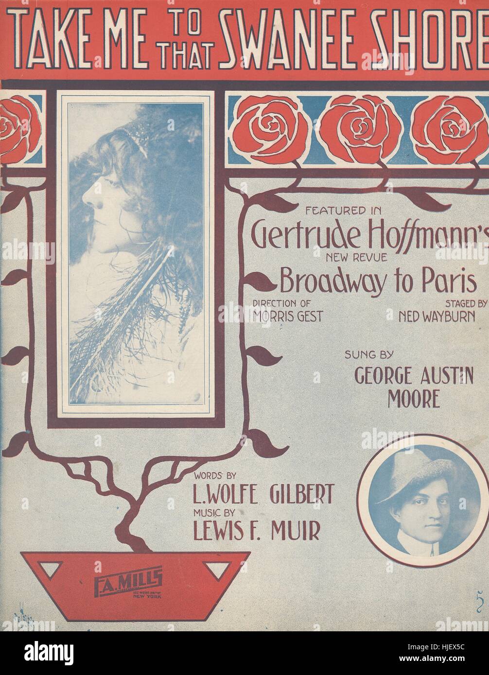 "Nimm mich an jenem Ufer Swanee" aus dem 1912 musikalische "Broadway nach Paris" Sheet Music Cover Stockfoto