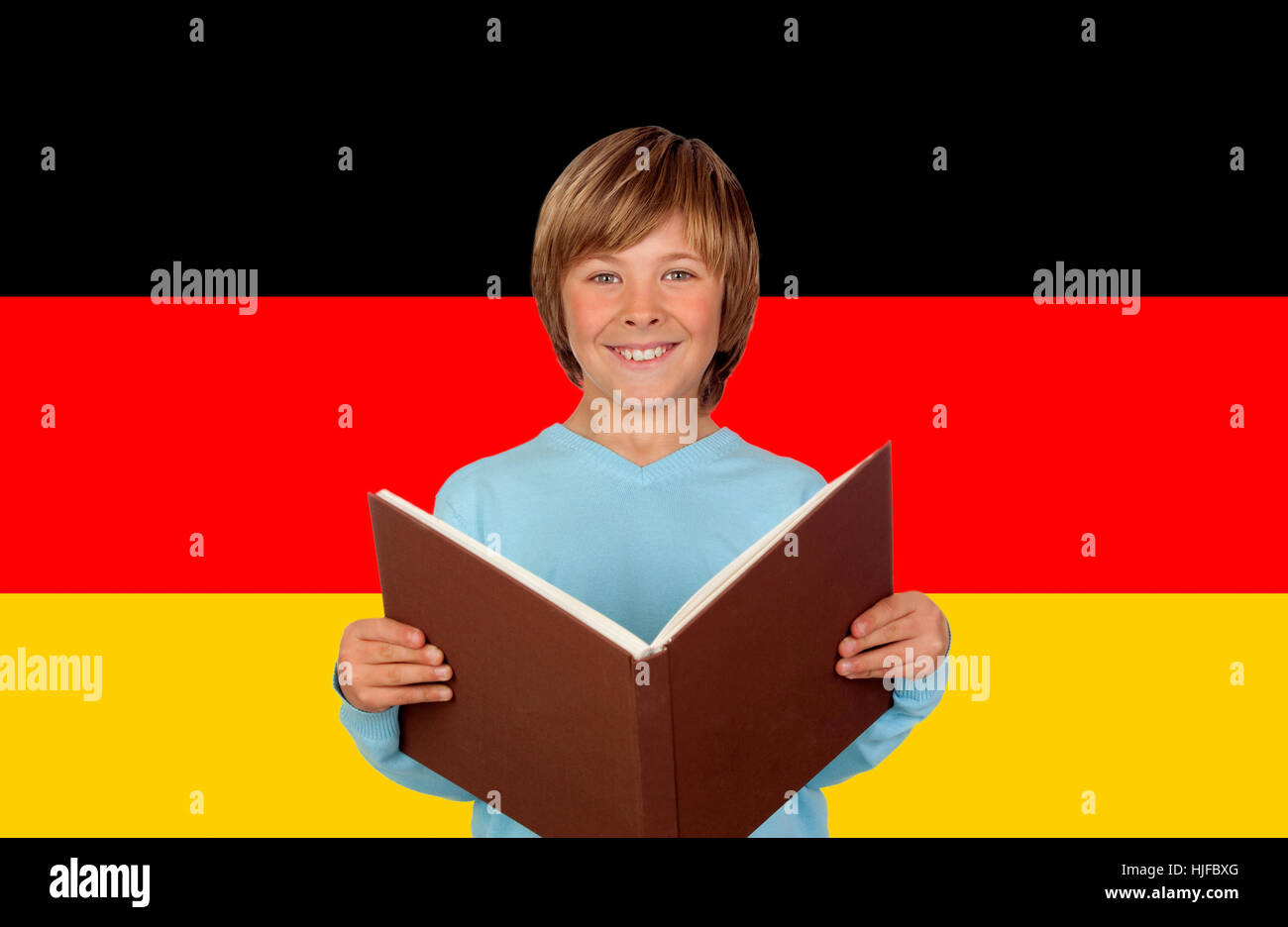 Bildung, Deutsch, Sprache, Schüler, junge, junge, männliche Jugendliche, Buch, rot, Stockfoto
