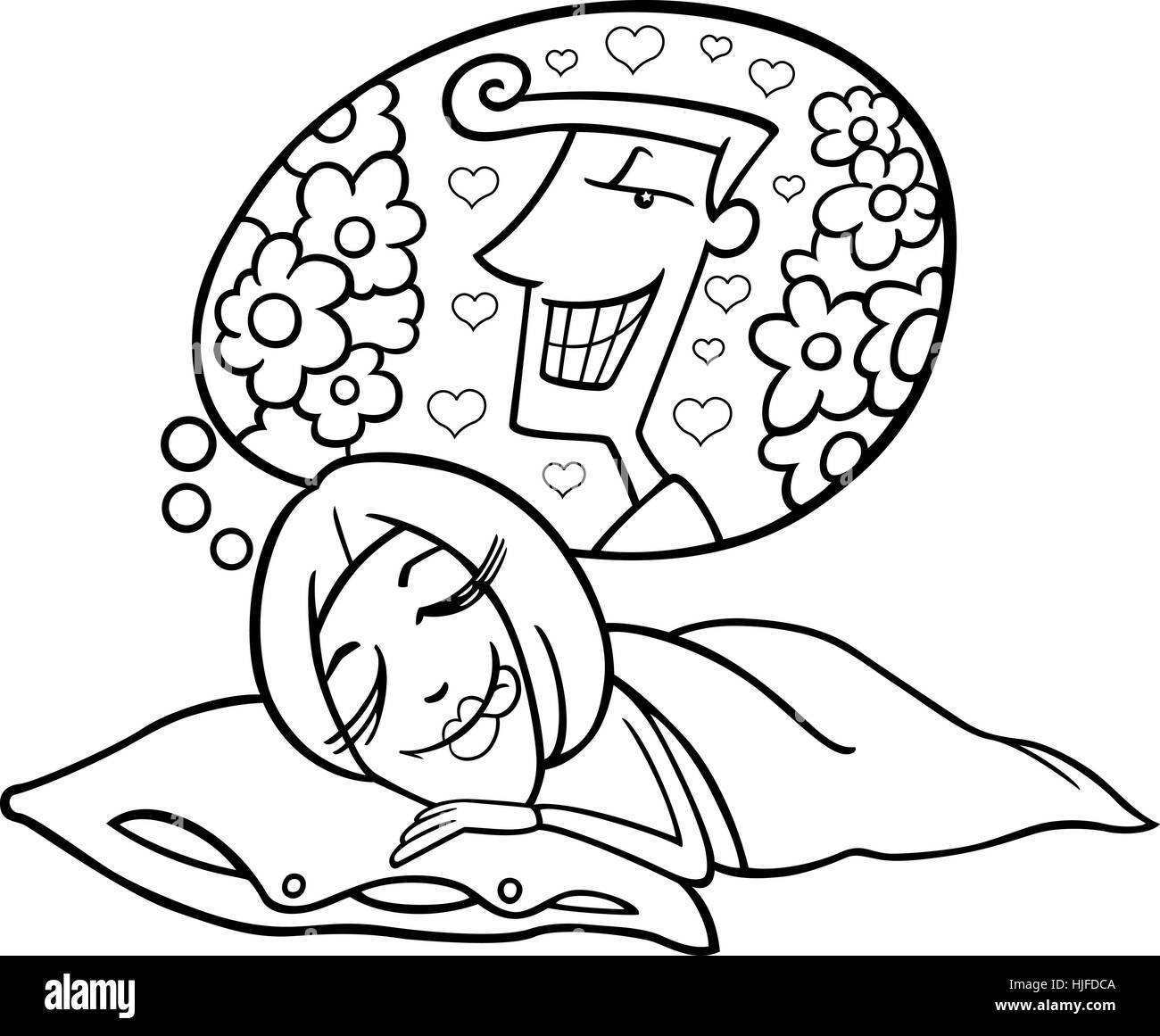 Frau, Traum, Illustration, Valentinstag, Cartoon, Liebe, verliebt, verliebte sich in Stockfoto