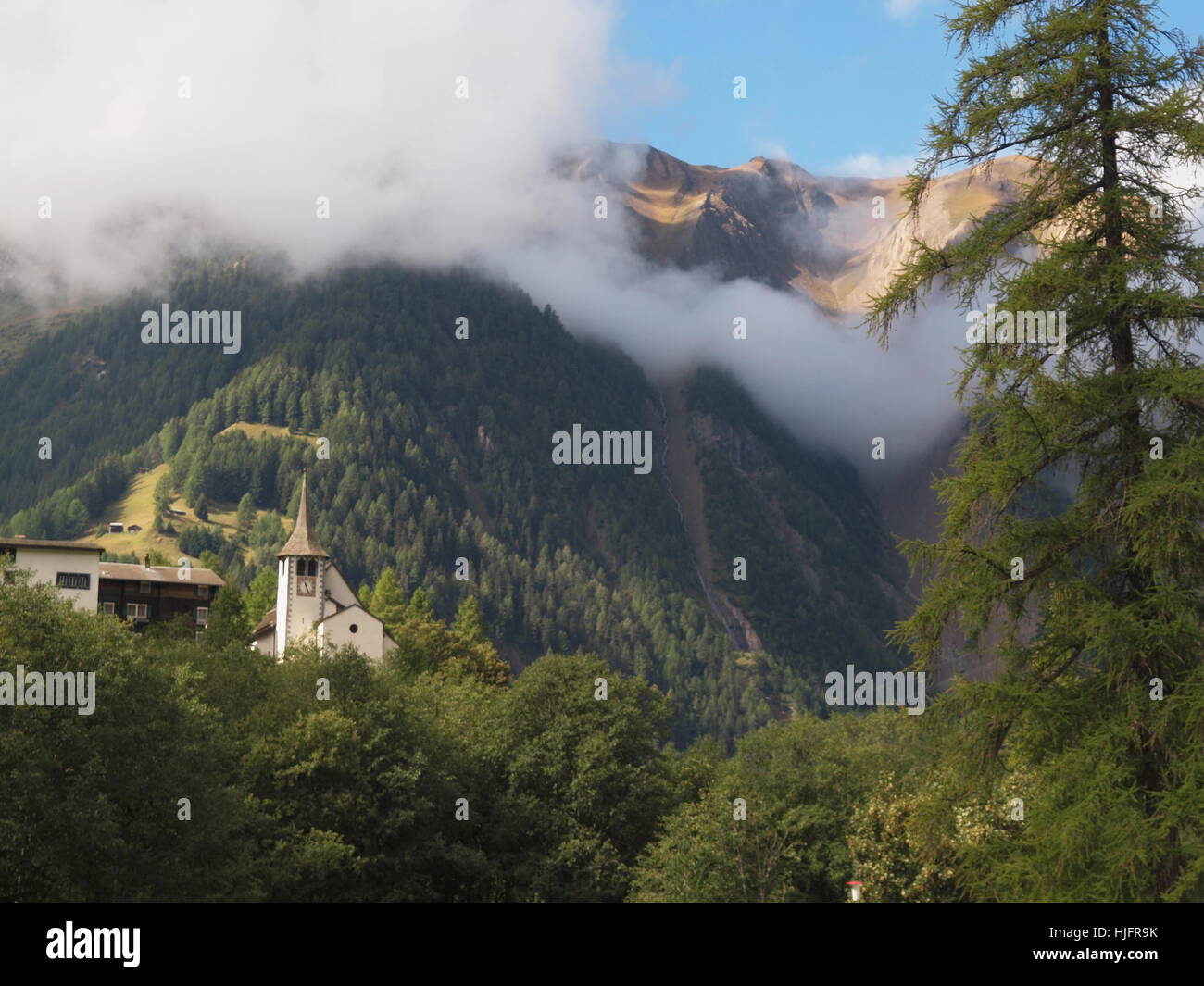 Haus, Gebäude, Kirche, Schweiz, Wallis, Haus, Gebäude, Kirche, Baum, Stockfoto