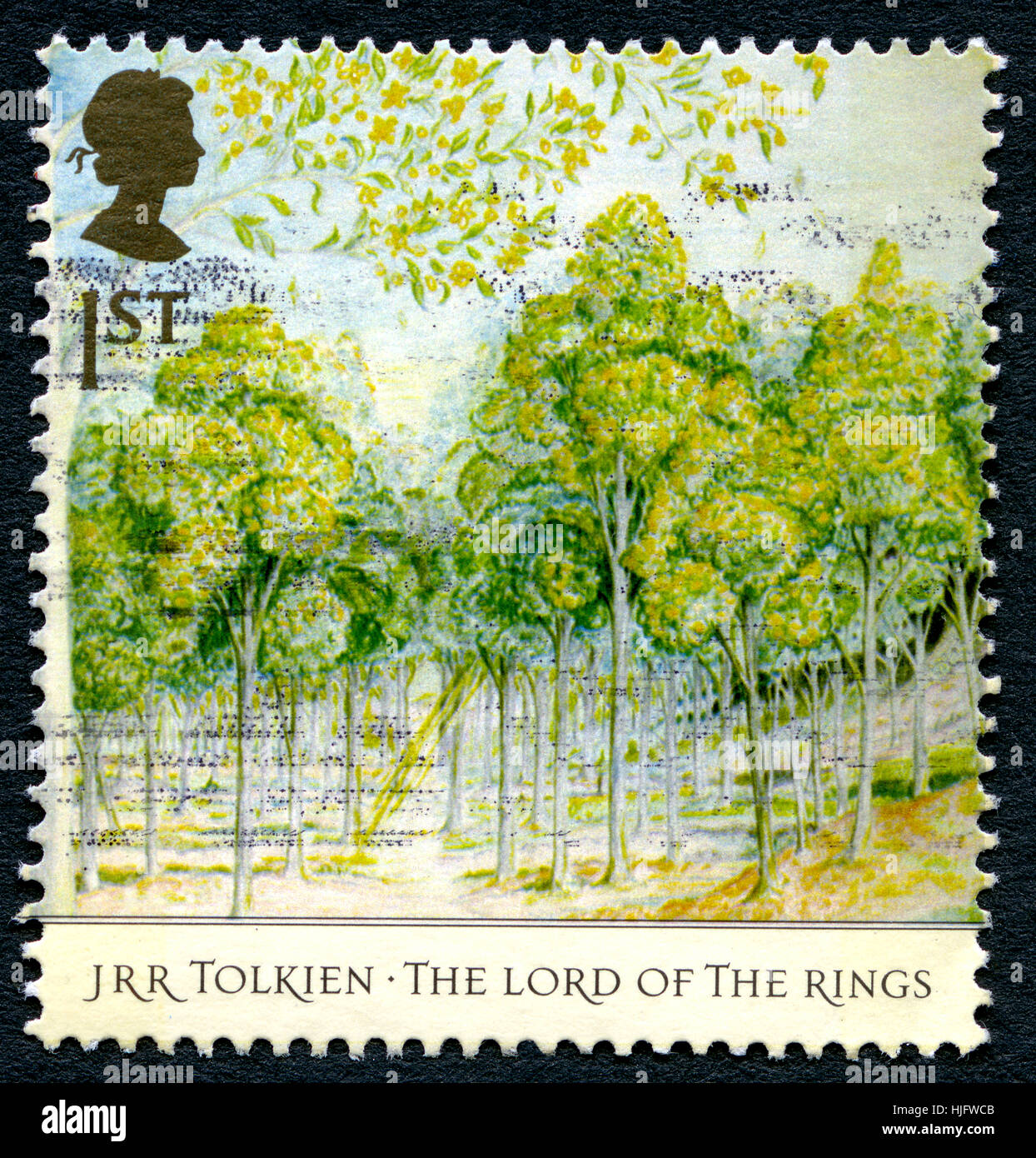 UK - ca. 2004: Eine gebrauchte Briefmarke aus dem Vereinigten Königreich, der epische Fantasy-der Herr der Ringe-Romane von J R R Tolkien zu feiern. Stockfoto