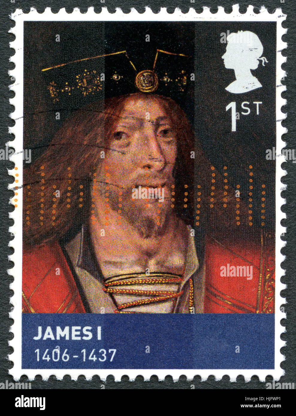 Vereinigtes Königreich - ca. 2010: Eine gebrauchte Briefmarke aus dem Vereinigten Königreich, Darstellung zur Veranschaulichung der König James i. von Schottland, ca. 2010. Stockfoto