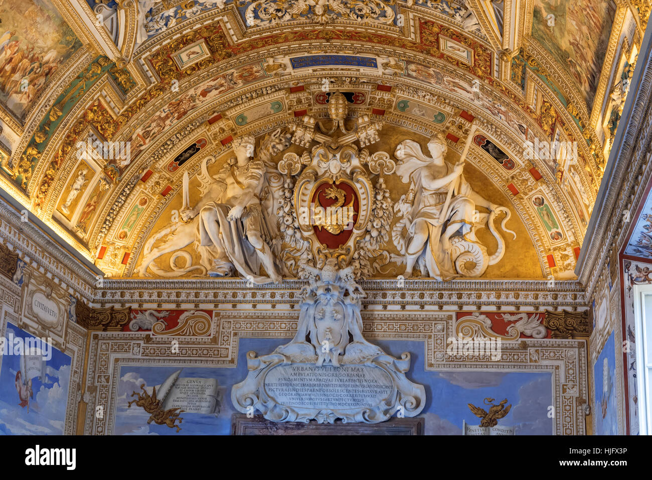 Die gewölbte Decke der Galerie der Landkarten, Vatikanische Museen, Vatikan, Rom, Italien, Europa Stockfoto