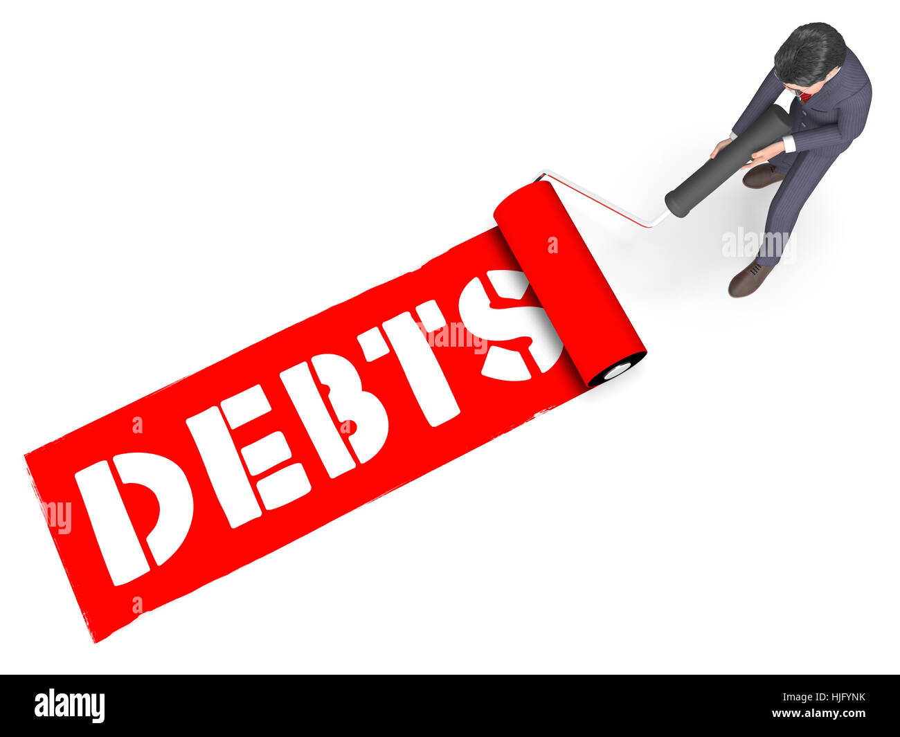 Farbroller Schulden stellt uneinbringliche Forderungen 3D-Rendering Stockfoto