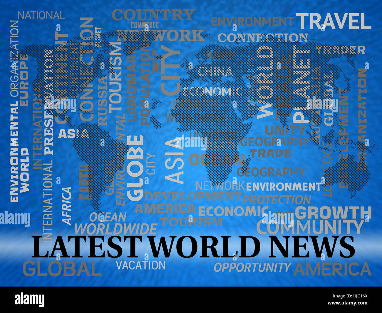 Aktuelle Welt-News-Worten und Karte zeigt aktuelle internationale Schlagzeilen Stockfoto