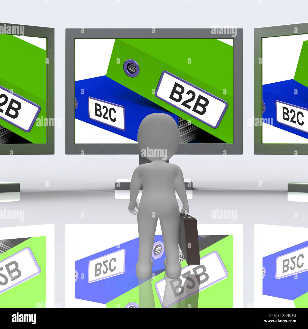 B2B und B2C Bildschirm Sinn Unternehmen Partnerschaften oder Kundenbeziehungen 3D-Rendering Stockfoto