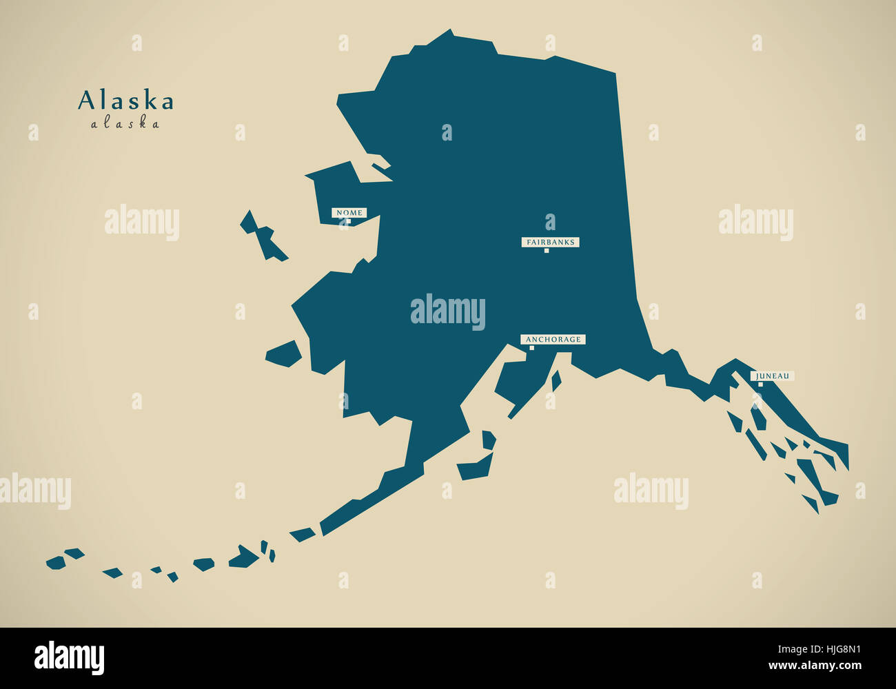 Moderne Karte - Alaska USA Bundesstaat Abbildung silhouette Stockfoto