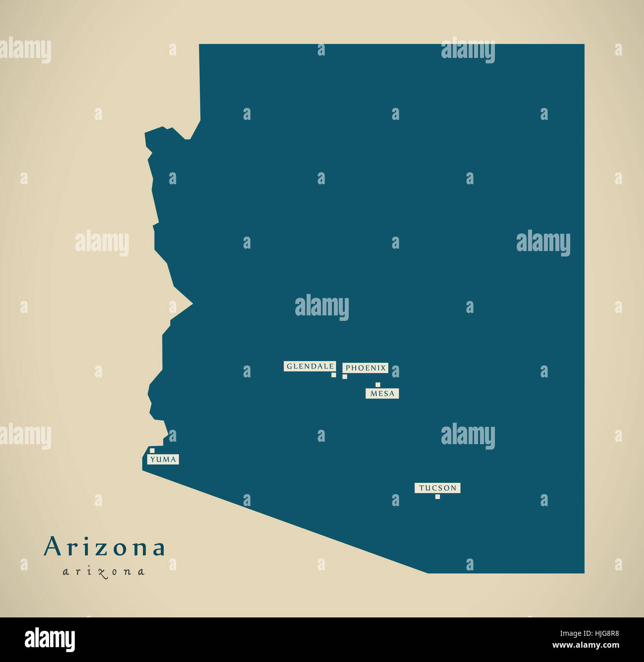 Moderne Karte - Arizona USA Bundesstaat Abbildung silhouette Stockfoto