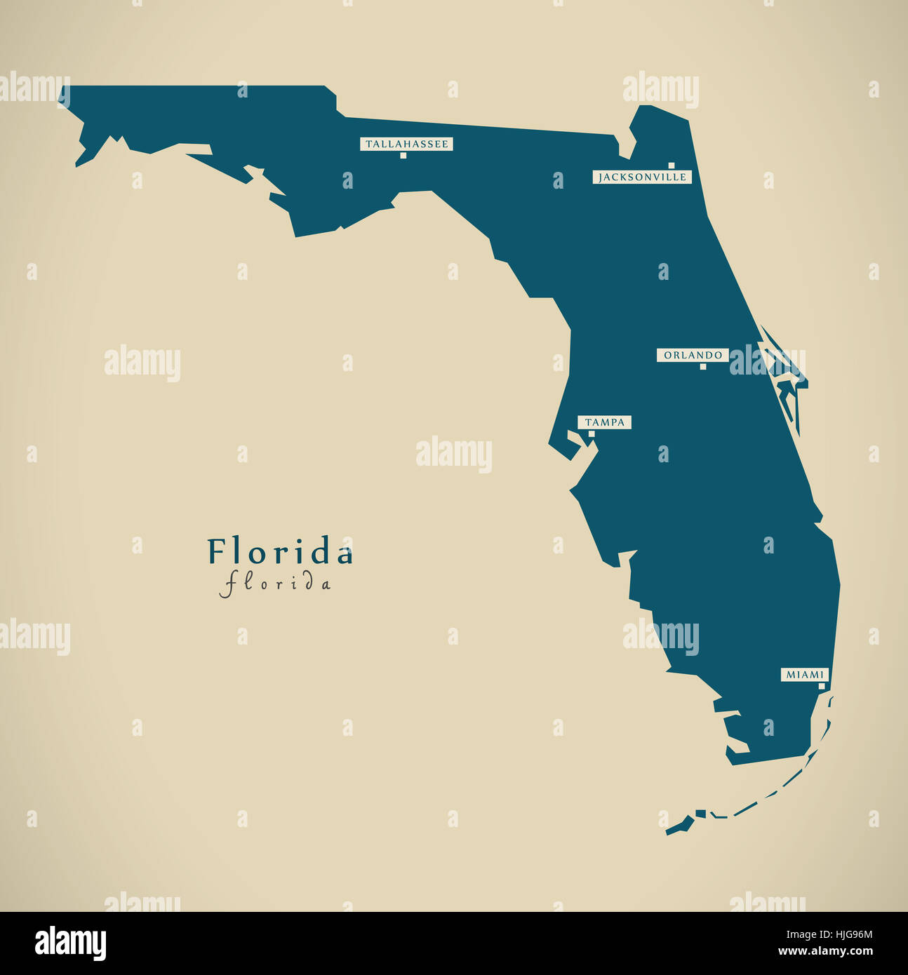 Moderne Karte - Florida USA Bundesstaat Abbildung silhouette Stockfoto