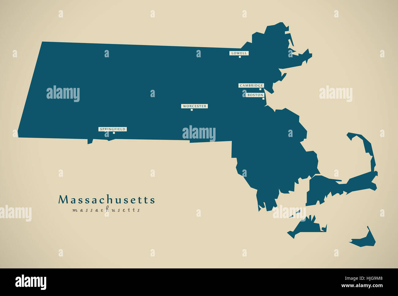 Moderne Karte Massachusetts, USA Bundesstaat Abbildung silhouette