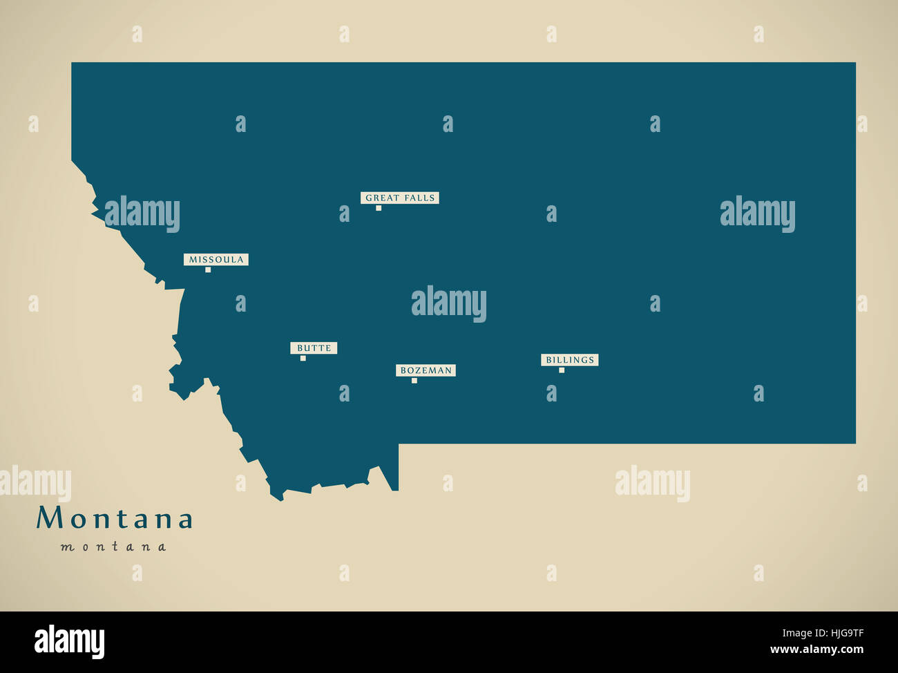 Moderne Karte - Montana USA Bundesstaat Abbildung silhouette Stockfoto