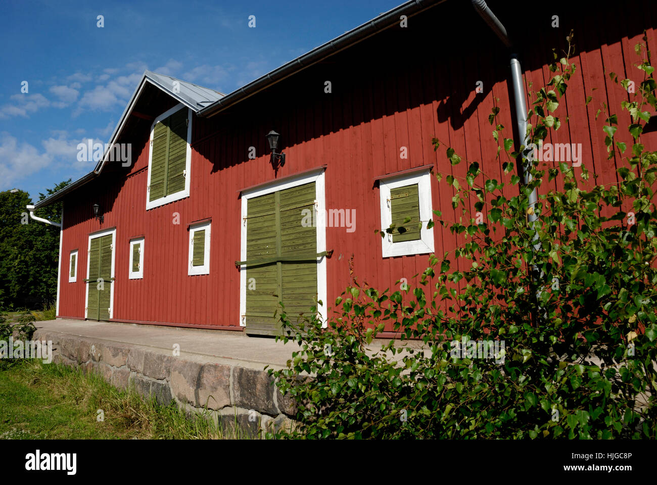 Hall, Holzhaus, waren Depot, Finnland, Lager, Halle, blau, Haus, Gebäude Stockfotografie