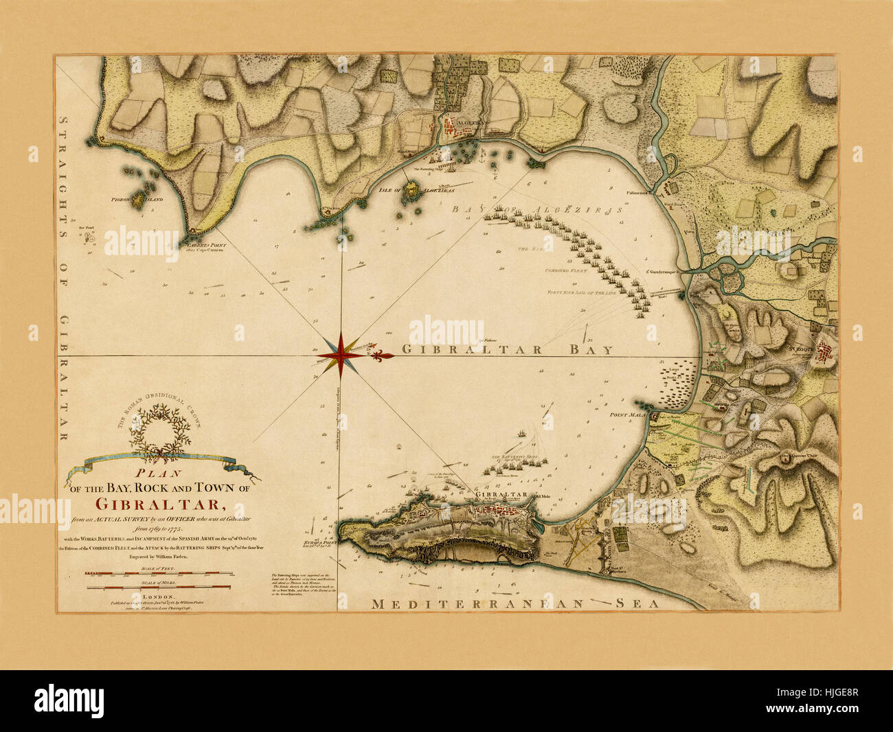 Karte von Gibraltar 1783 Stockfoto