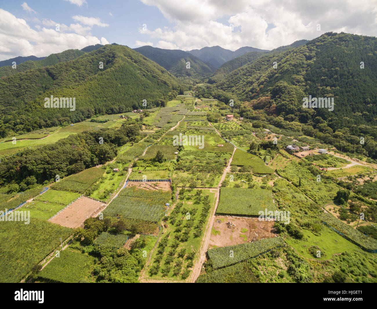 Luftaufnahme des Kyodogawa Schwemmfächer, Yamanashi-Präfektur, Japan Stockfoto