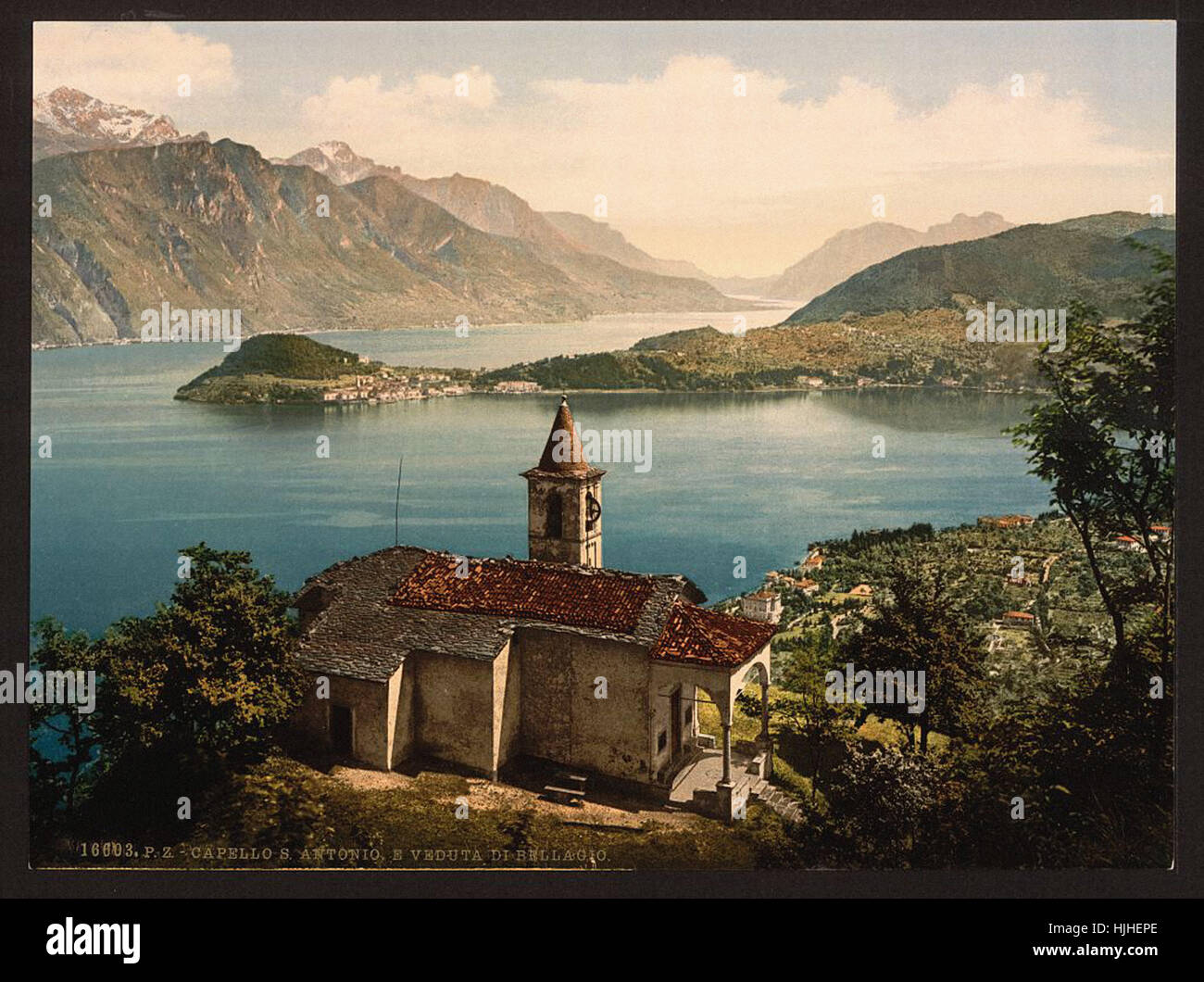 Capello St. Angelo und Blick auf Bellagio, Comer See, Italien - Photochrom XIXth Jahrhundert Stockfoto