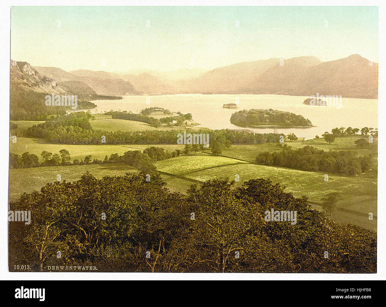 Derwentwater, von Castle Hill, Lake District, England - Photochrom XIXth Jahrhundert Stockfoto