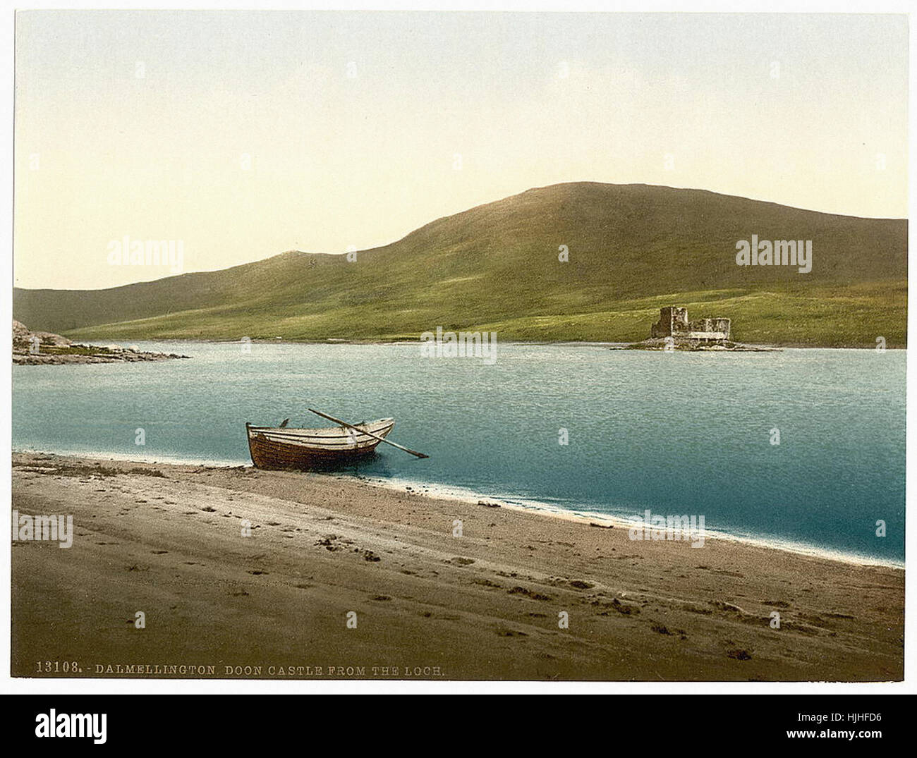 Doon Castle aus dem Loch, Dalmellington, Schottland - Photochrom XIXth Jahrhundert Stockfoto