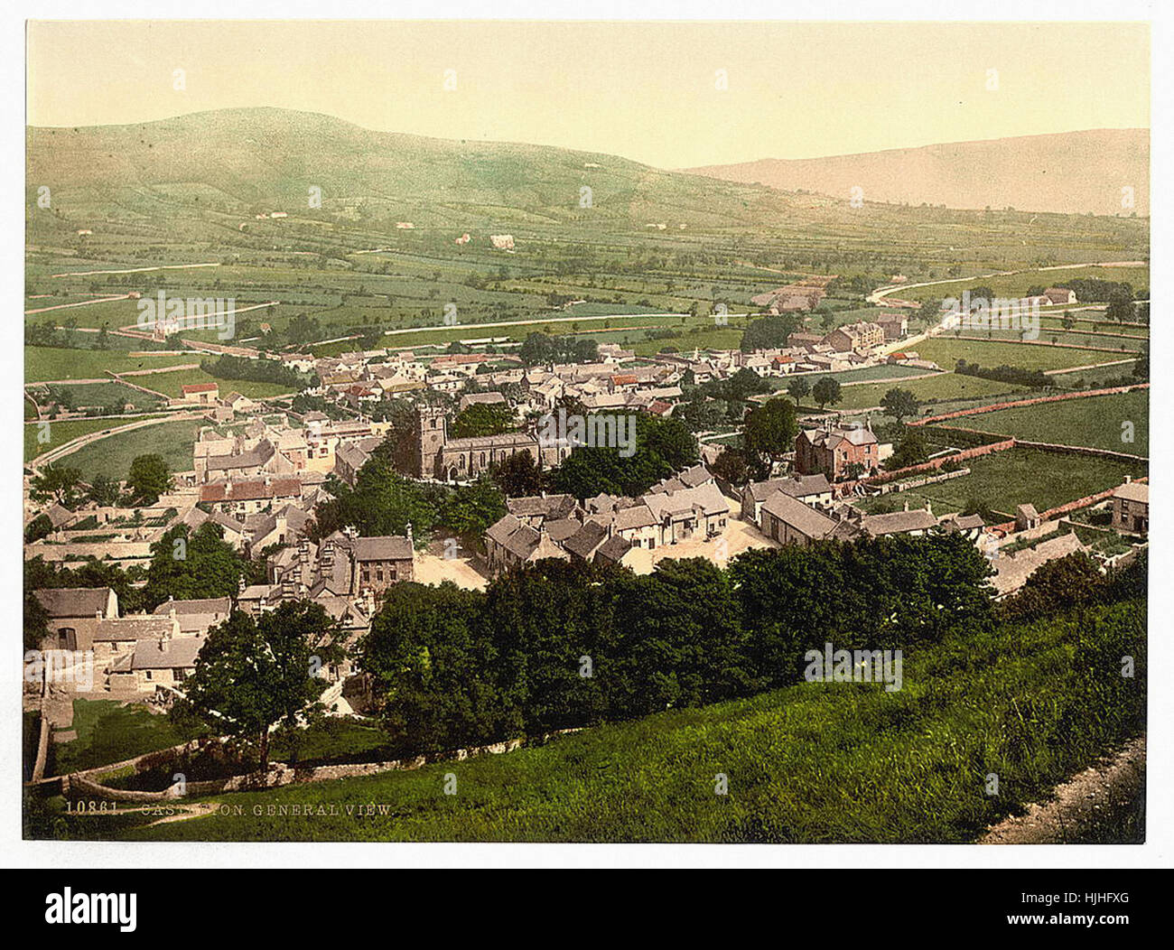 Gesamtansicht, Castleton, Derbyshire, England - Photochrom XIXth Jahrhundert Stockfoto