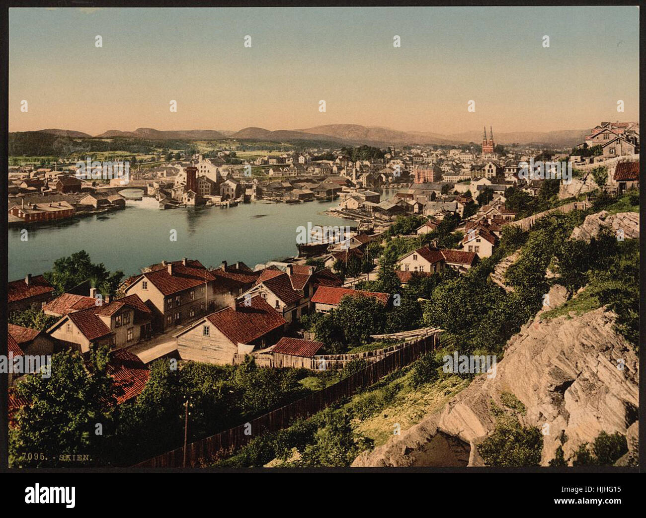 Gesamtansicht, Skien, Norwegen - Photochrom XIXth Jahrhundert Stockfoto