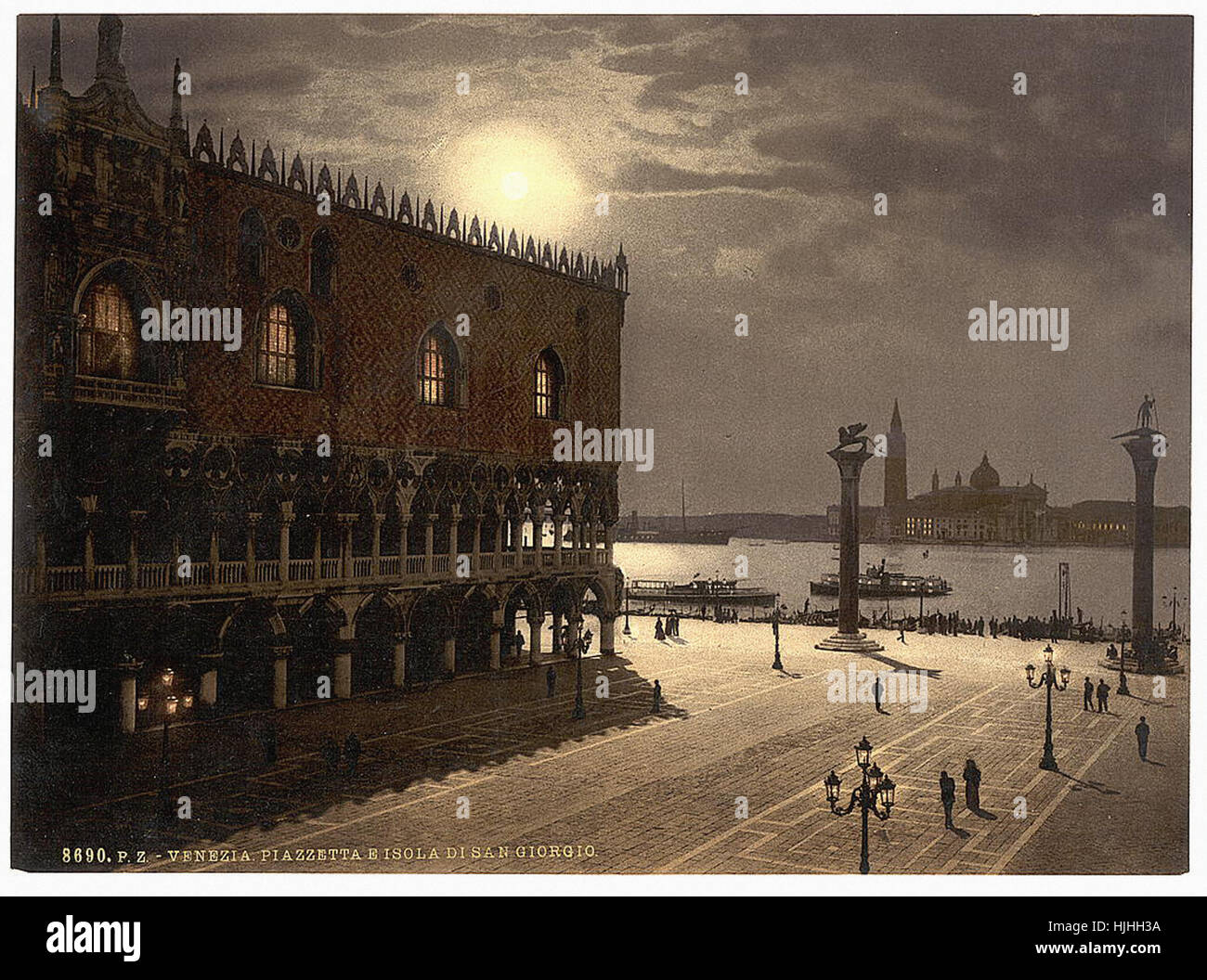 Piazzetta und San Georgio bei Mondschein, Venedig, Italien - Photochrom XIXth Jahrhundert Stockfoto