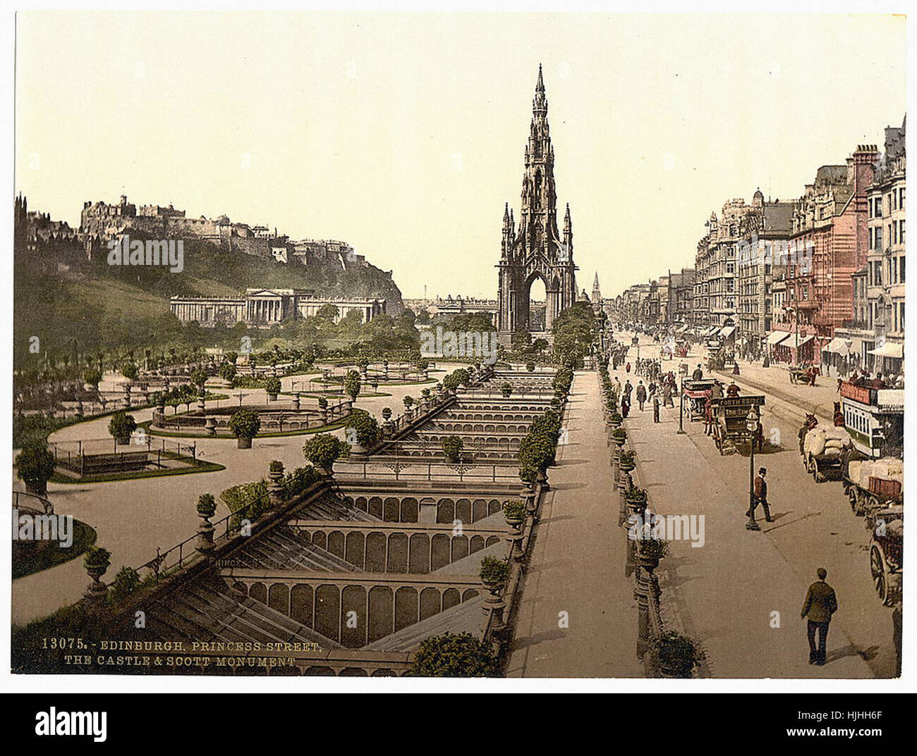 Prinzessin (d. h. Fürsten) Straße, die Castle und Scott Monument, Edinburgh, Schottland - Photochrom XIXth Jahrhundert Stockfoto