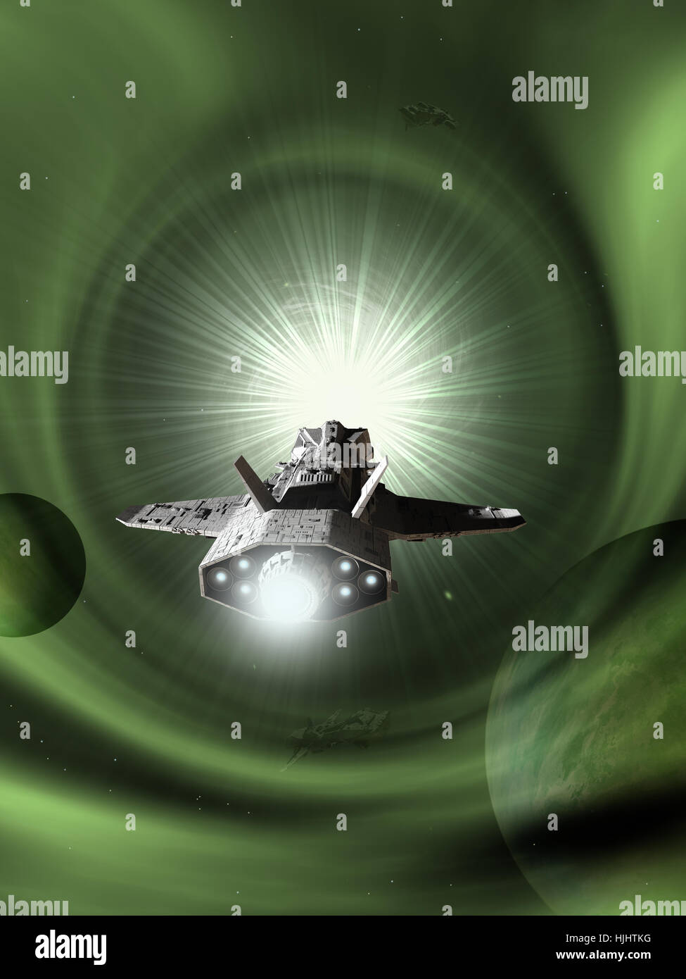 Interplanetarischen Raumschiff nähern Lichtgeschwindigkeit - Science-Fiction-Abbildung Stockfoto