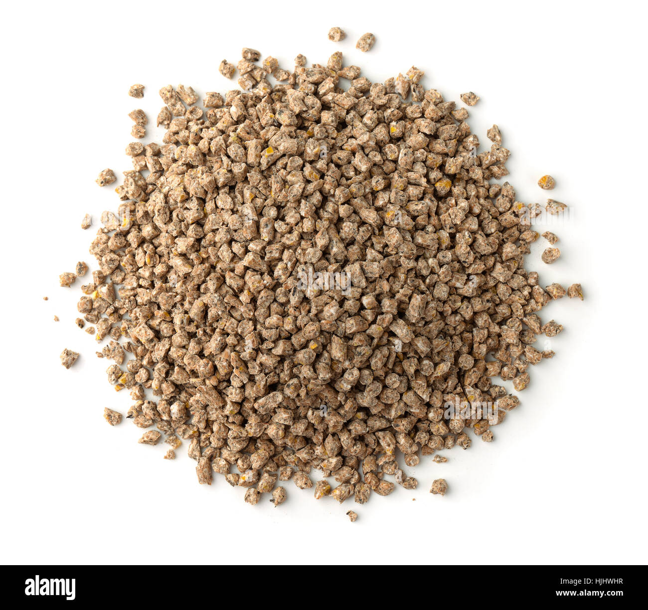 Draufsicht der zusammengesetzten feed Pellets isoliert auf weiss Stockfoto